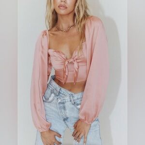 Princess Polly Satin Cropped Blouse Pink Size 2